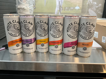 White Claw hard seltzer cans in assorted flavors