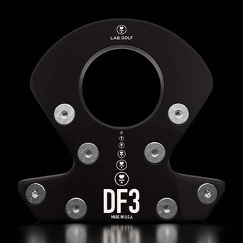 Sole of a black L.A.B. Golf DF3 putter